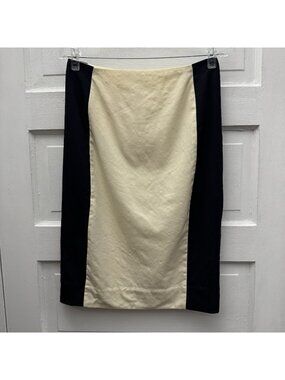 J.Crew Colorblock Wool Pencil Skirt Ivory Black Career Office Size 4